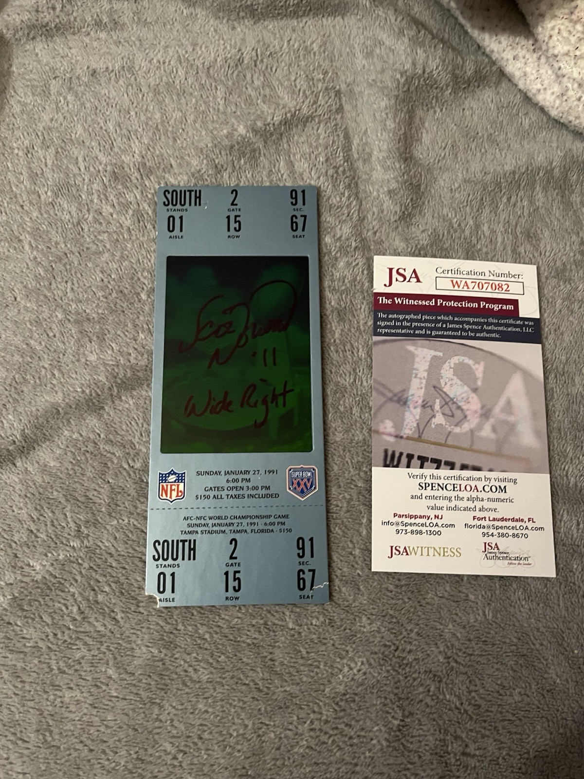 SCOTT NORWOOD 1991 SUPERBOWL XXV SIGNED AUTOGRAPHED TICKET JSA WIDE RIGHT RARE!