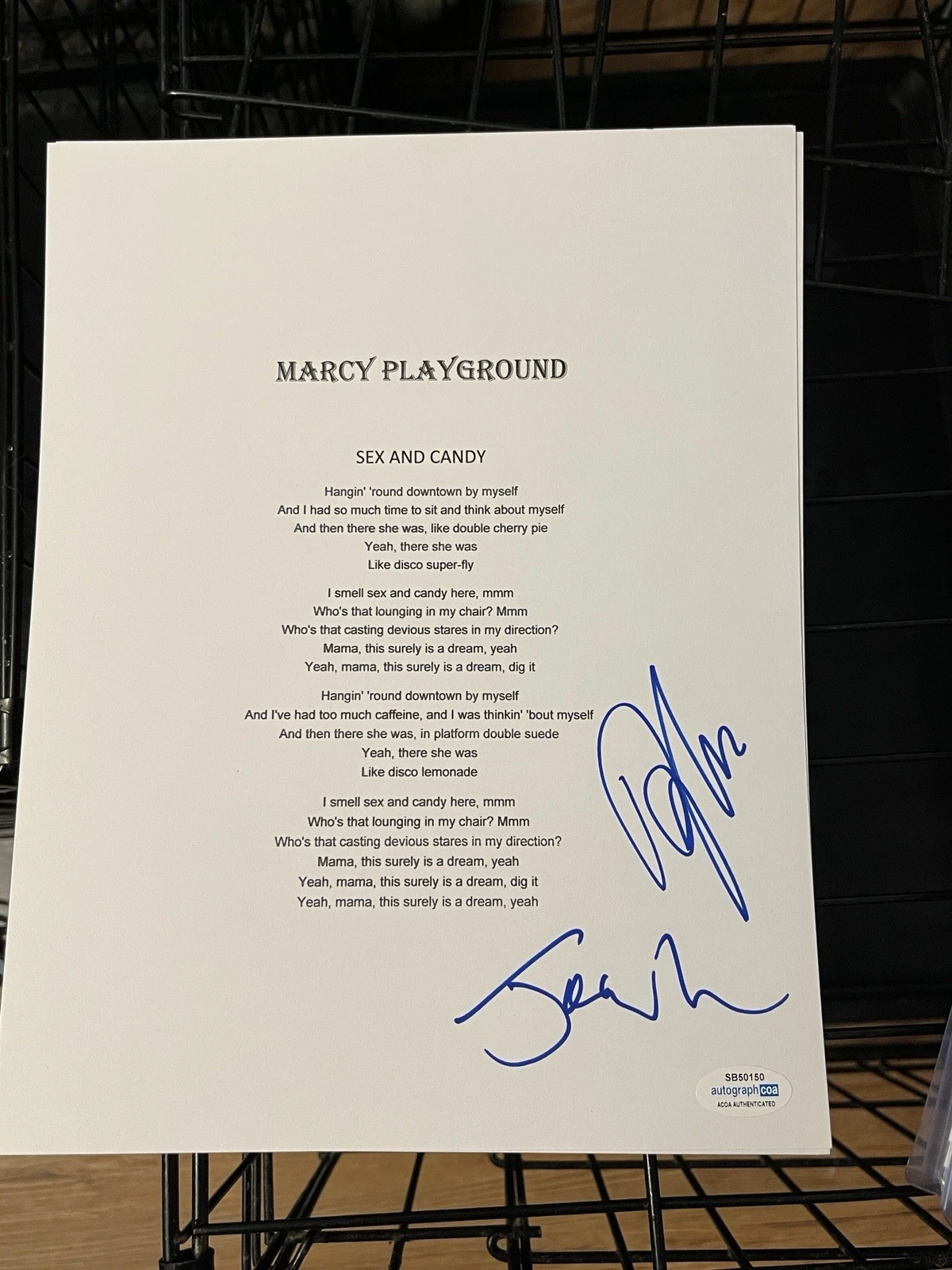 MARCY PLAYGROUND JOHN WOZNIAK DYLAN KEEFE SIGNED AUTOGRAPHED LYRIC ACOA SEX &