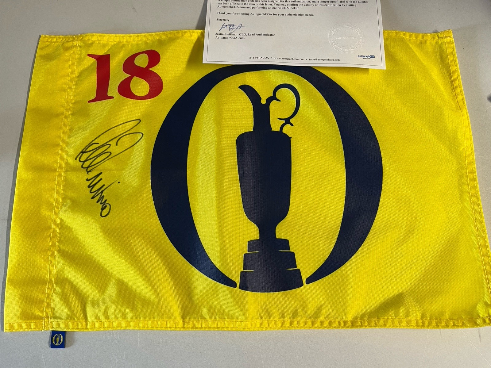 LEE TREVINO SIGNED BRITISH OPEN UNDATED PIN FLAG ACOA LOA COA HAND SIGNED HOF