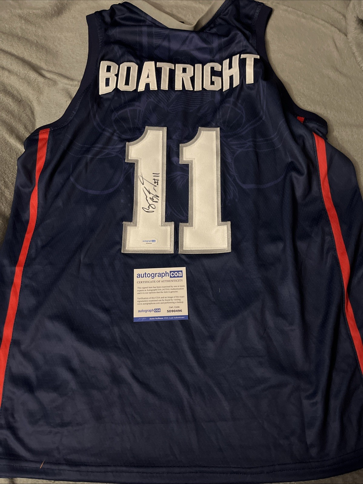 UCONN HUSKIES- RYAN BOATRIGHT SIGNED AUTOGRAPH JERSEY ACOA BASKETBALL FINAL 4