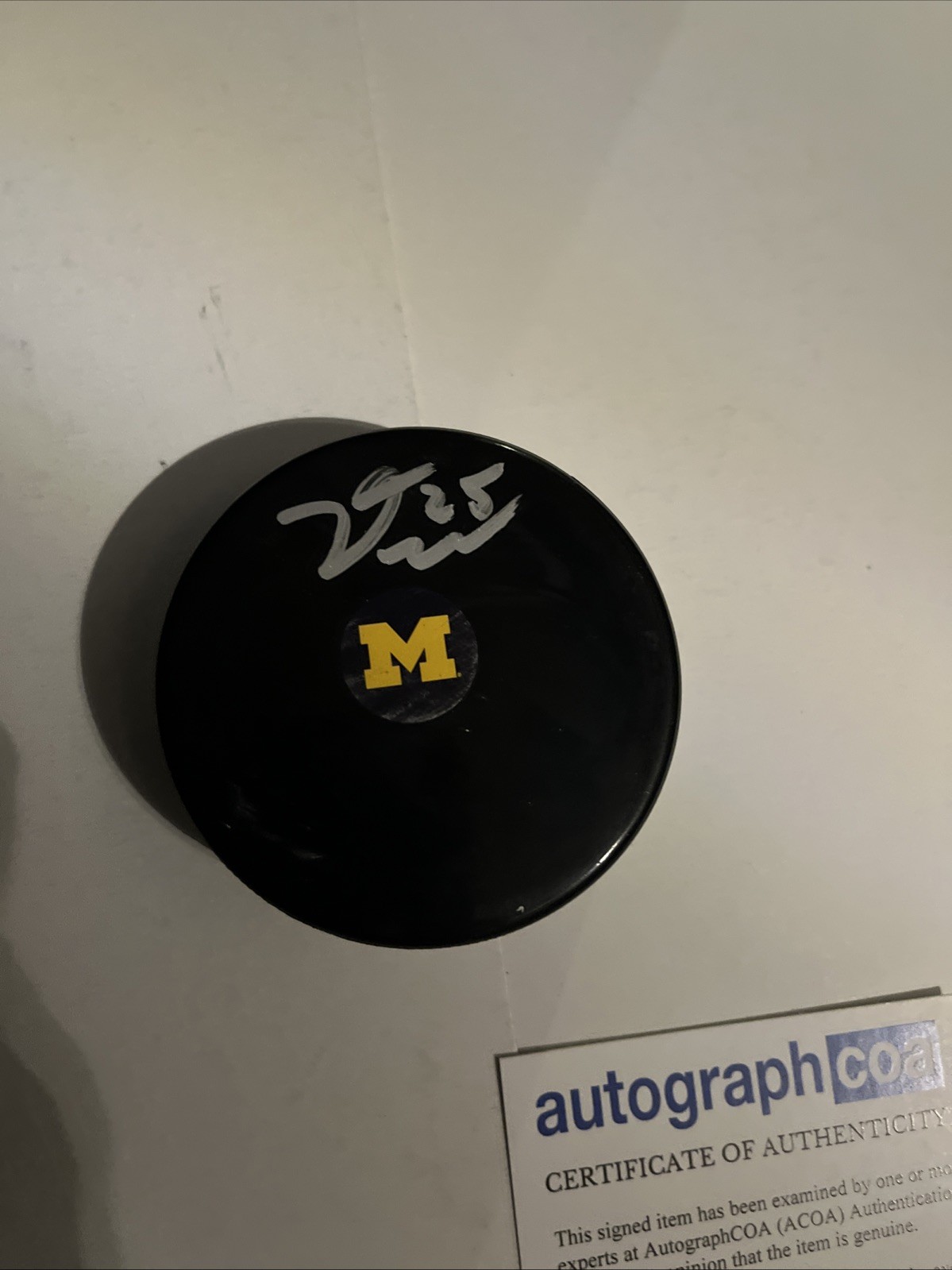 MICHIGAN WOLVERINES- DYLAN DUKE SIGNED AUTOGRAPH HOCKEY PUCK ACOA LIGHTNING