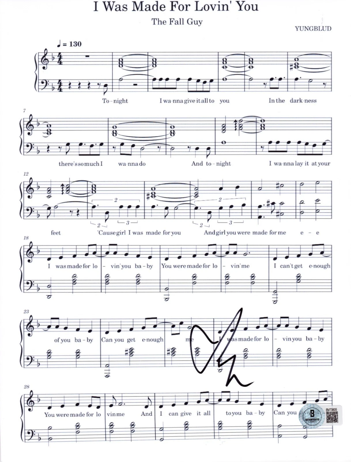 Yungblud Signed I Was Made For Lovin’ You Sheet Music Autograph Beckett