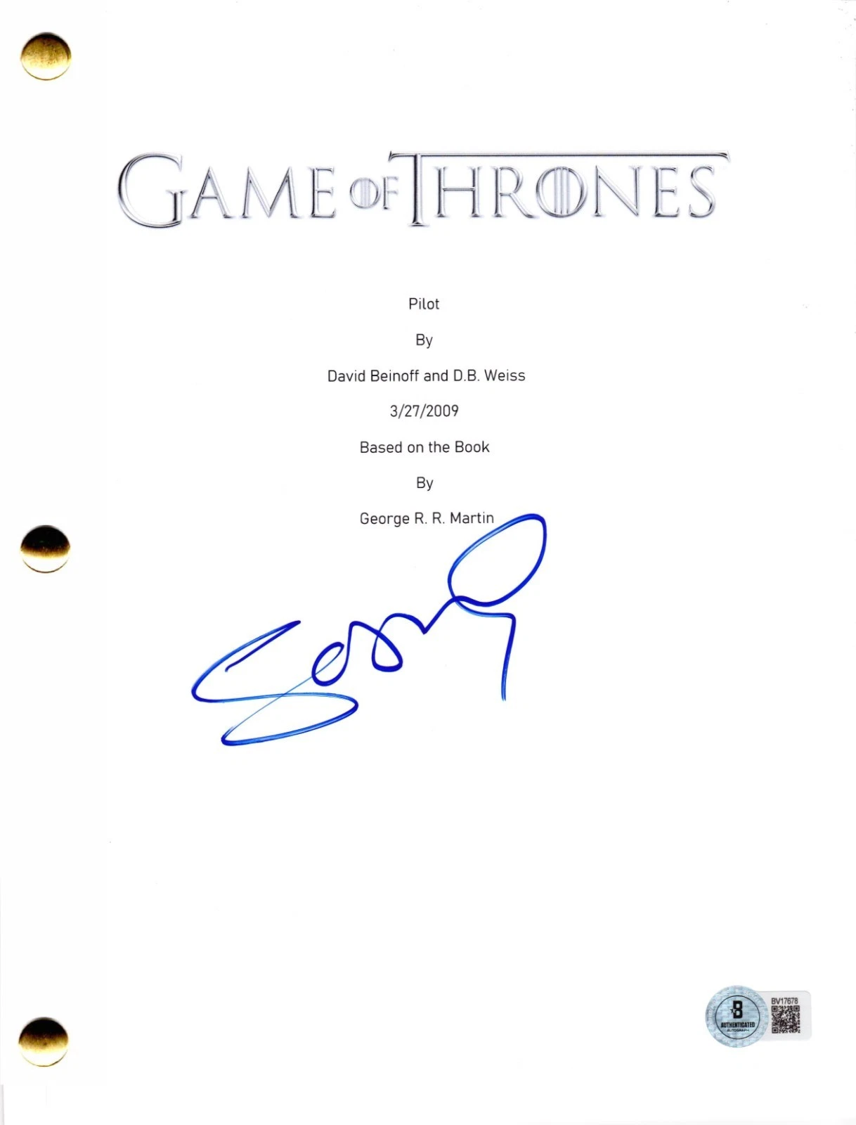 Sophie Turner Signed Game of Thrones Pilot Script Authentic Autograph Beckett