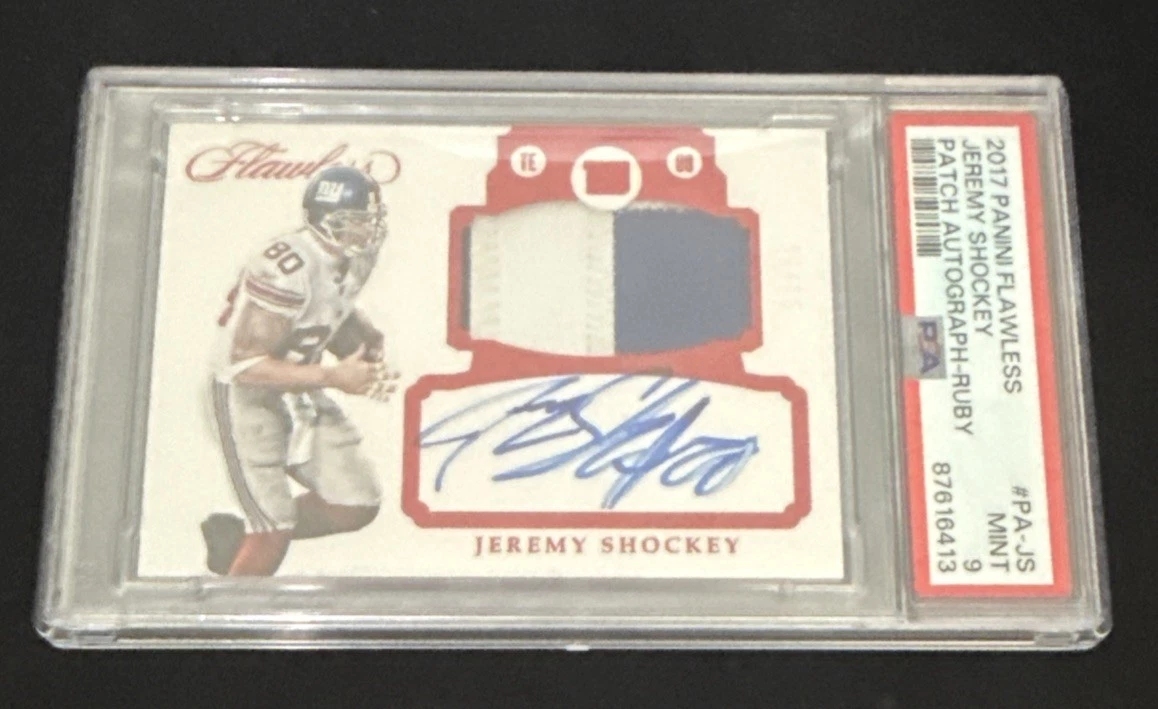 New York Giants Jeremy Shockey 2017 Flawless Ruby Auto 2 Color Patch /15 PSA 9