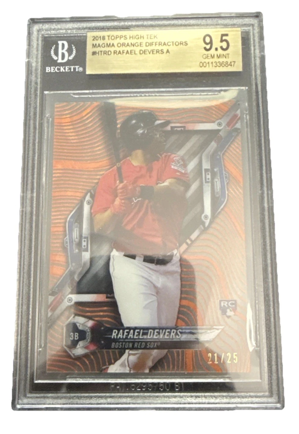 Rafael Devers 2018 Topps High Tek Orange Magma Diffractor Rookie RC /25 BGS 9.5