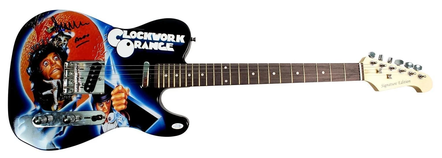 Clockwork Orange Malcolm McDowell Autographed Graphics Photo Guitar ACOA Witness