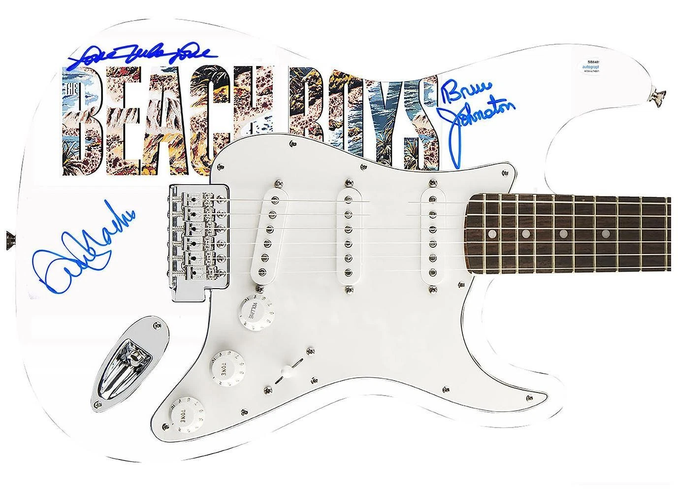 The Beach Boys Autographed Band Logo Photo Graphics Fender Guitar Exact Proof
