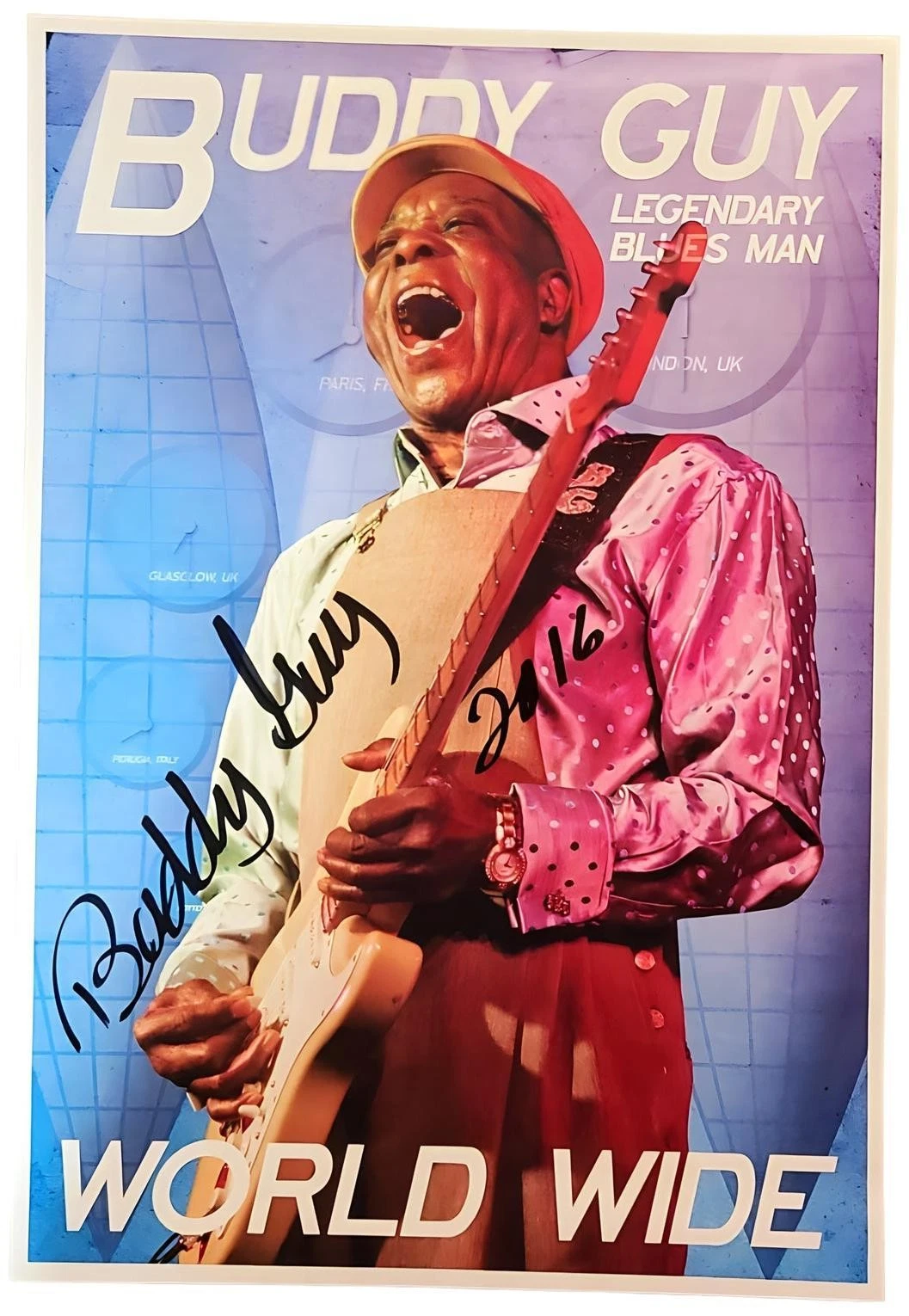 Buddy Guy Signed London Italy Paris UK Legendary Blues Man Litho Poster