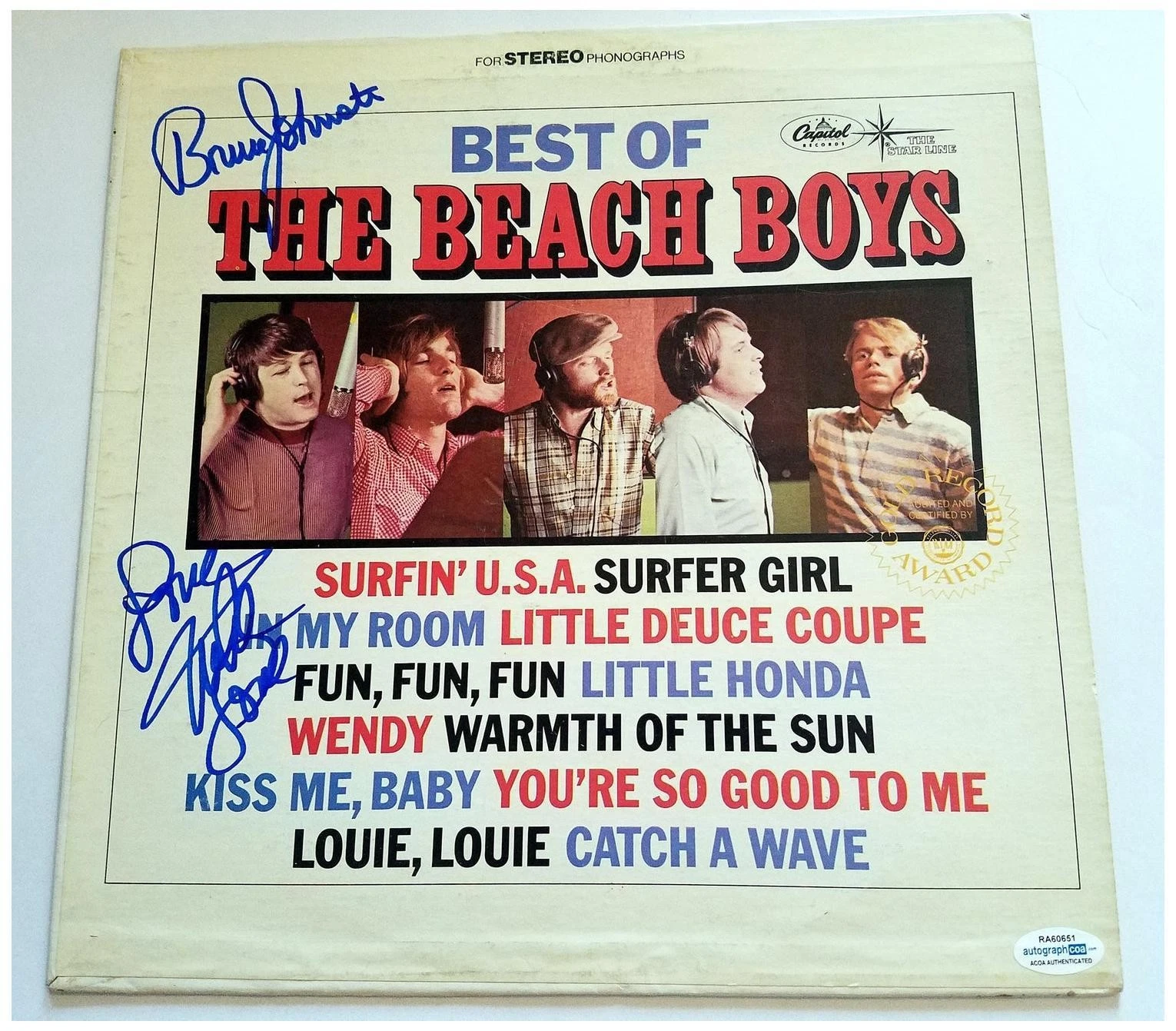 Beach Boys Signed X2 Mike & Bruce Autographed Record Album LP ACOA