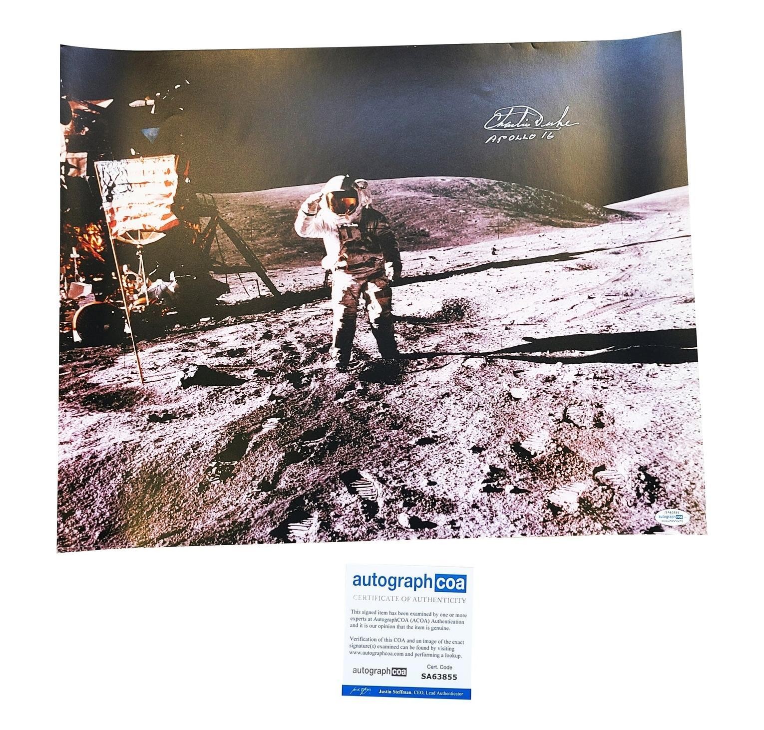 Charlie Duke Moonwalker Autographed 16x20 with Apollo 16 Inscription Photo NASA