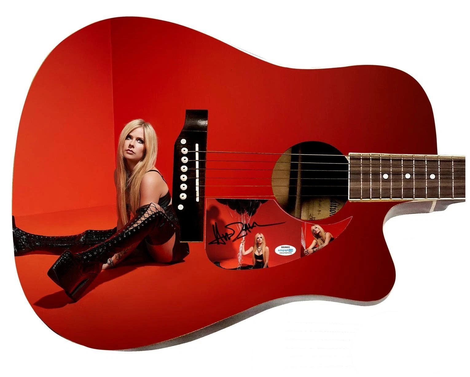 Avril Lavigne Sexy Spread Signed Custom Graphics Photo Guitar ACOA