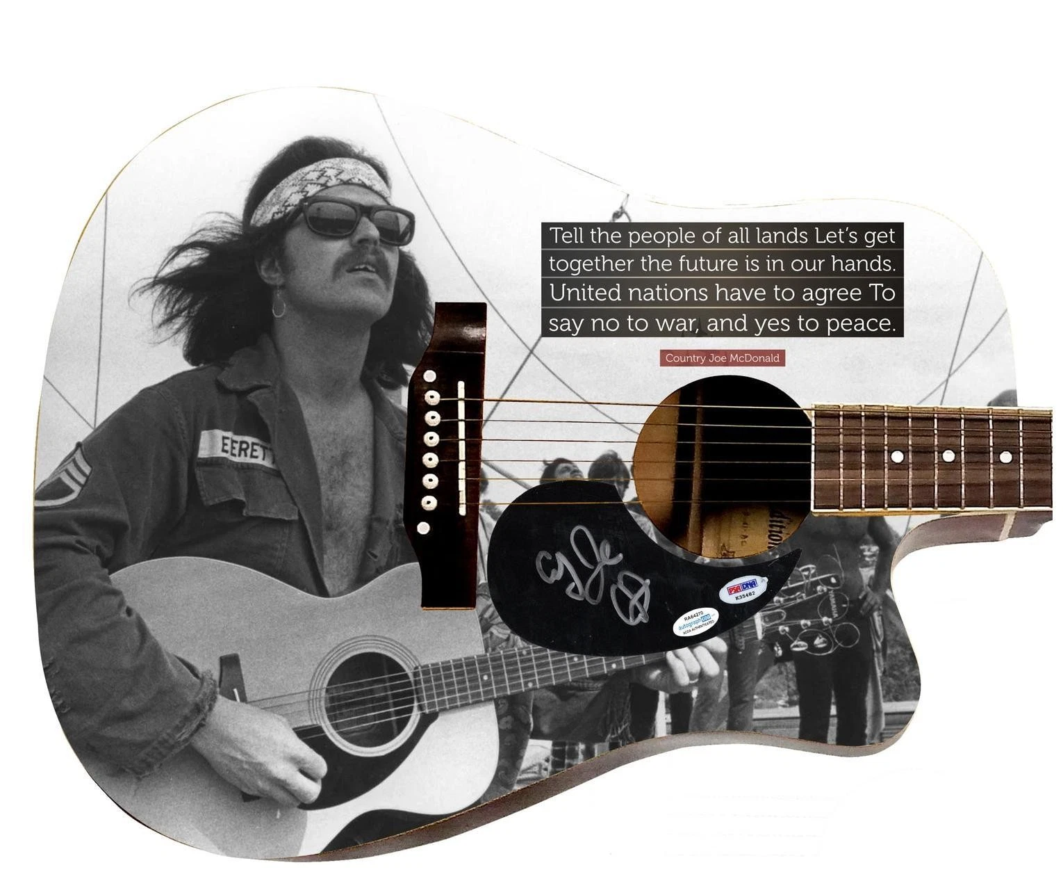 Country Joe McDonald Signed 1:1 Signature Edition Graphics Photo Guitar