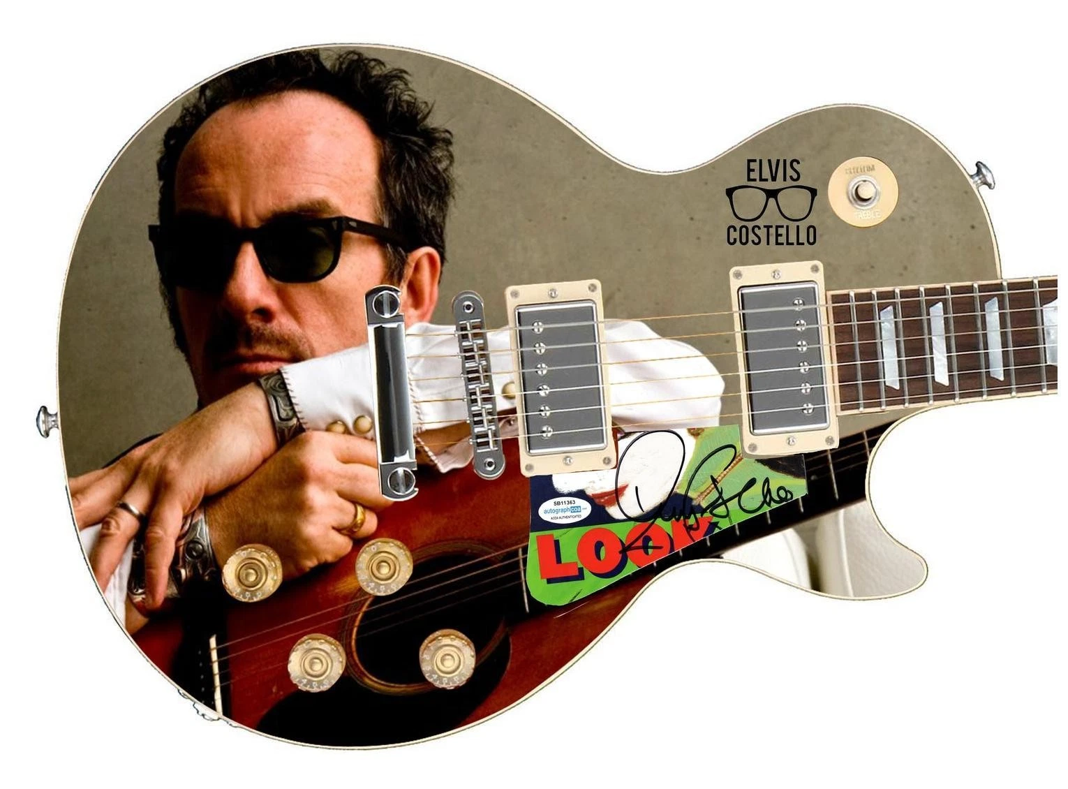 Elvis Costello Signed Custom Graphics 1/1 Photo Guitar ACOA