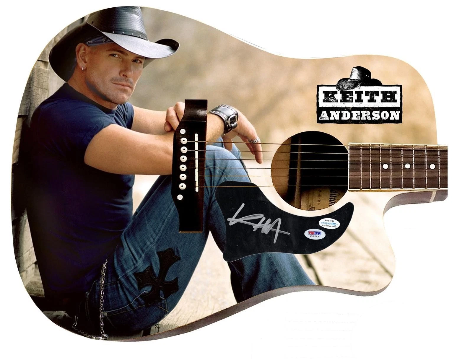 Keith Anderson Signed 1/1 Custom Graphics Photo Guitar ACOA PSA