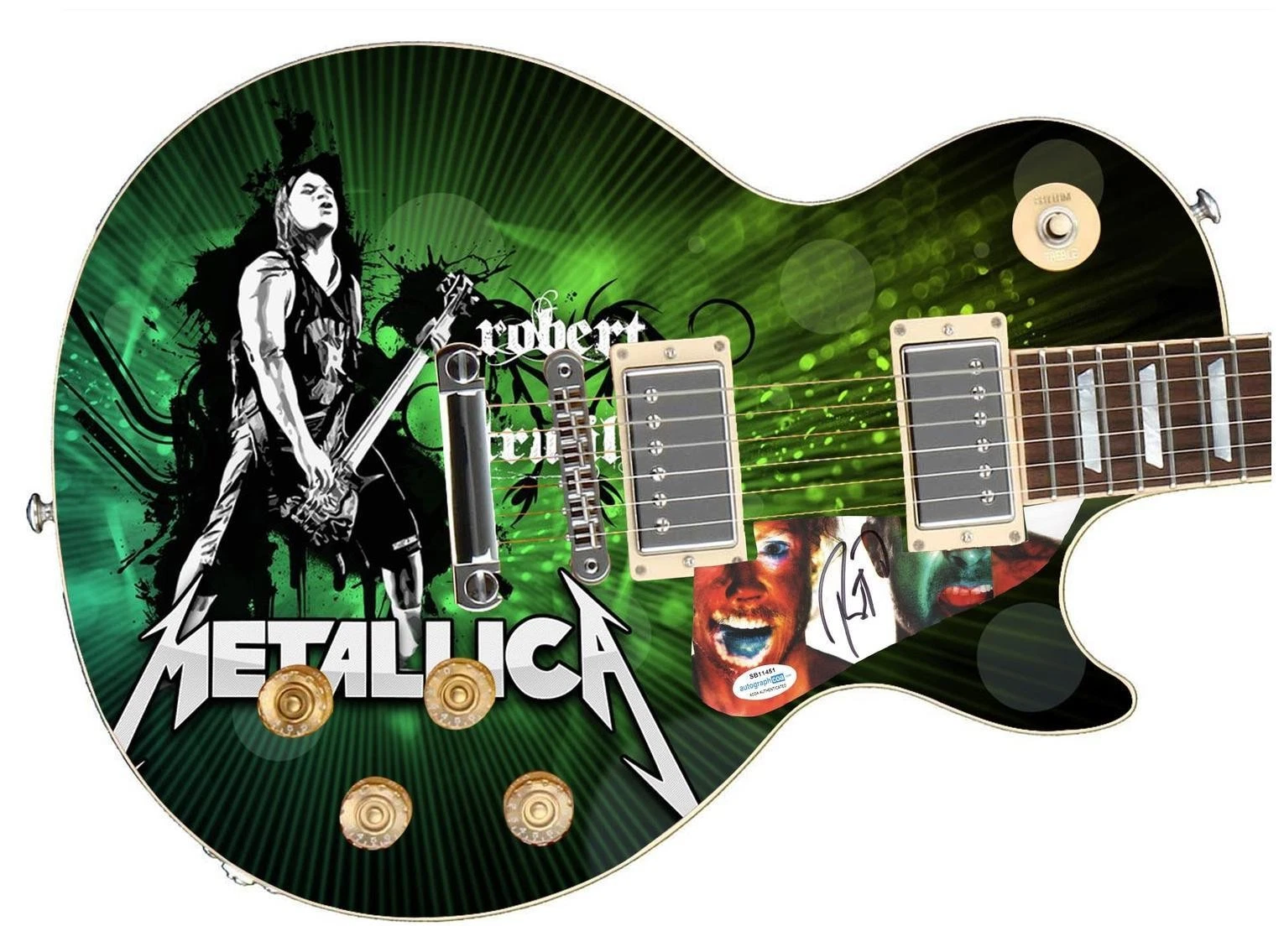 Metallica Robert Trujillo Signed Autographed Custom Photo Graphics Guitar ACOA