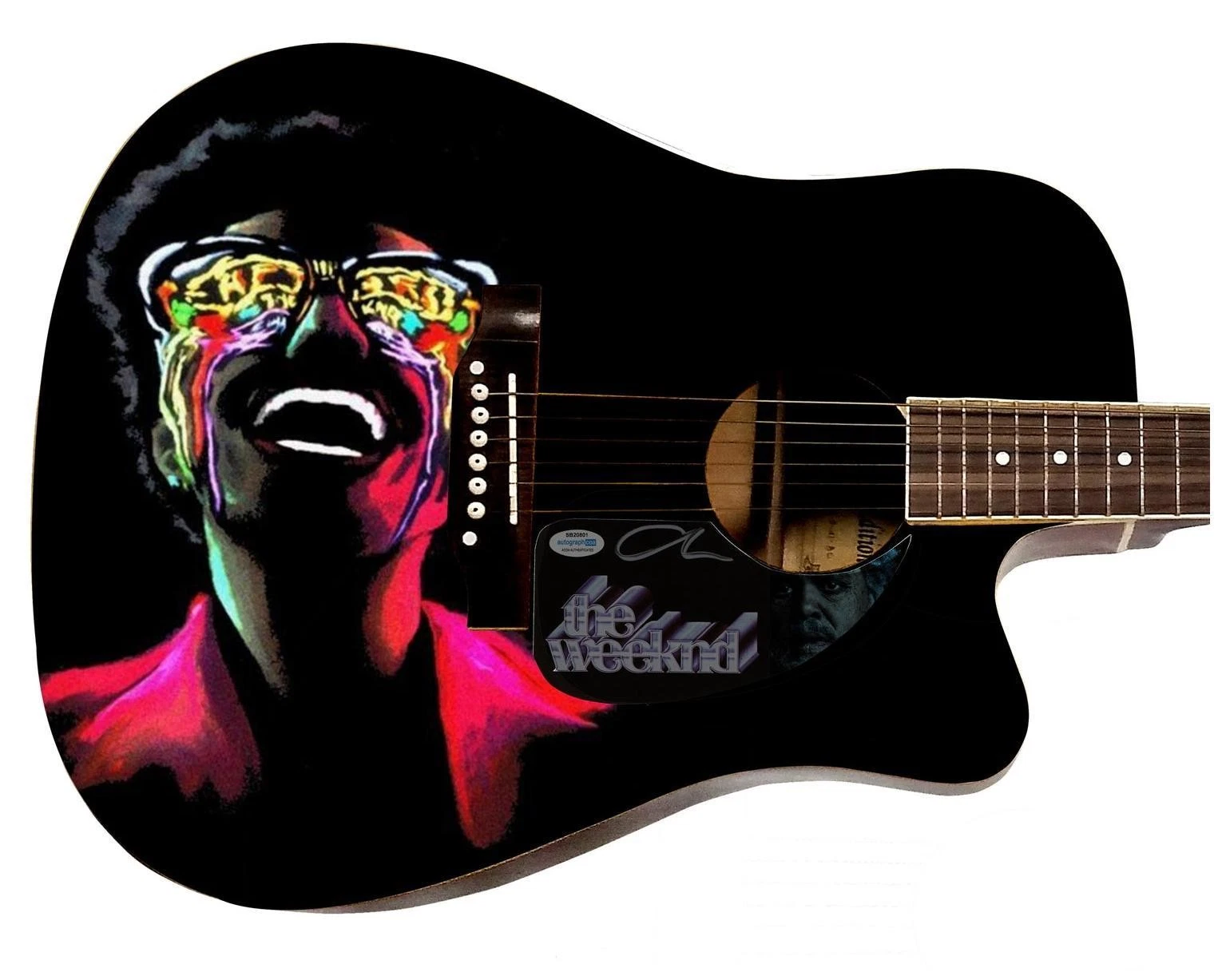 The Weeknd Signed Custom Graphics Photo Guitar ACOA