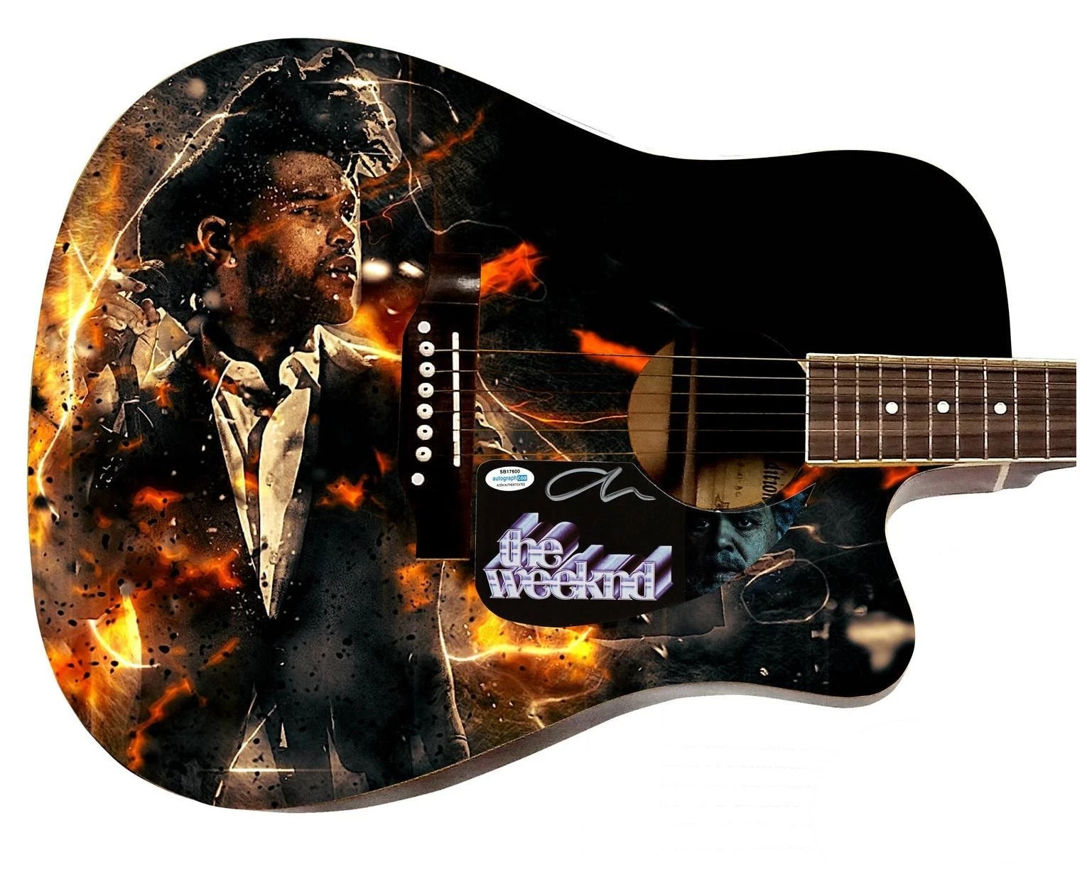 The Weeknd Signed Custom Graphics Photo Guitar ACOA