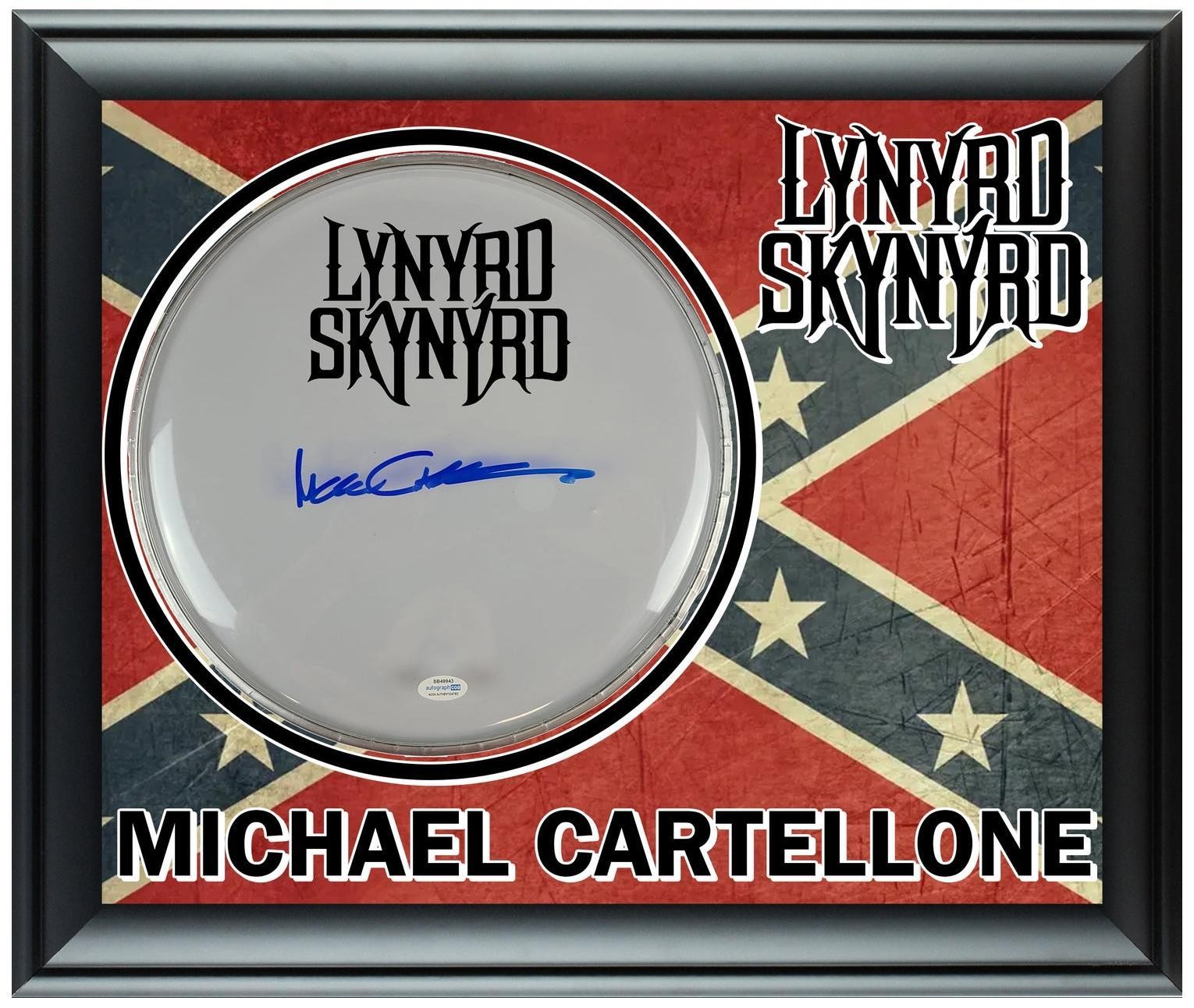 Lynyrd Skynyrd Michael Cartellone Autographed Custom Framed Drum Head Display AC