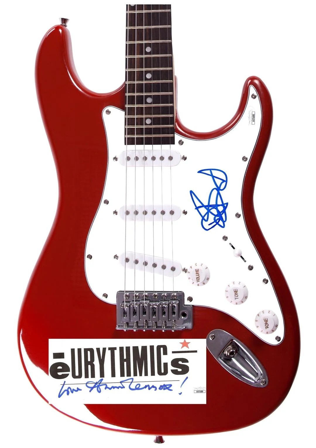 Eurythmics Signed Autographed Red Guitar