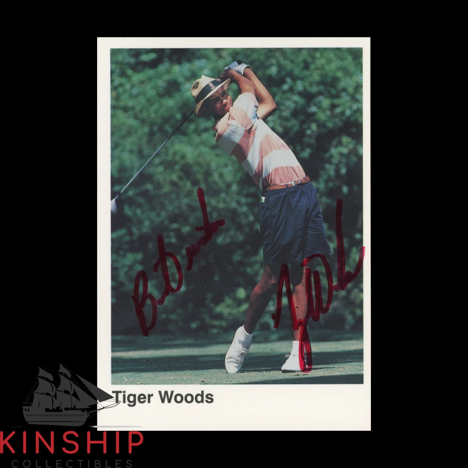 Tiger Woods signed Postcard JSA LOA Vintage Golf Masters Inscribed Auto Z2484