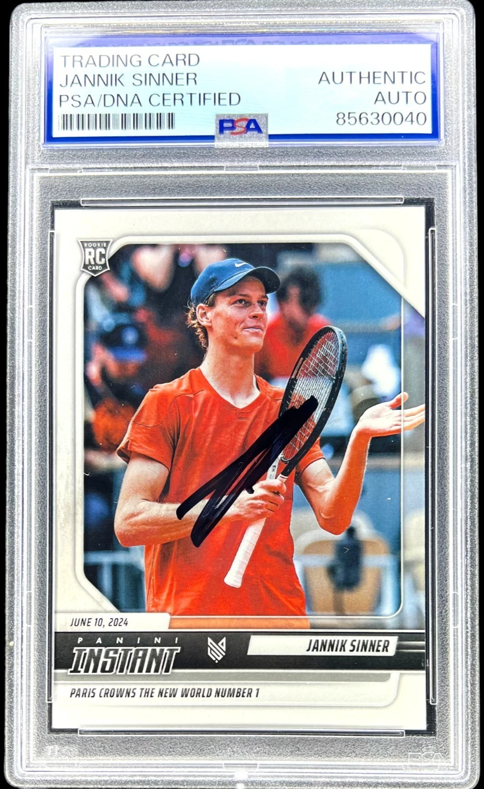 JANNIK SINNER SIGNED 2024 PANINI INSTANT ROOKIE CARD #JS-1 RC AUTO PSA/DNA
