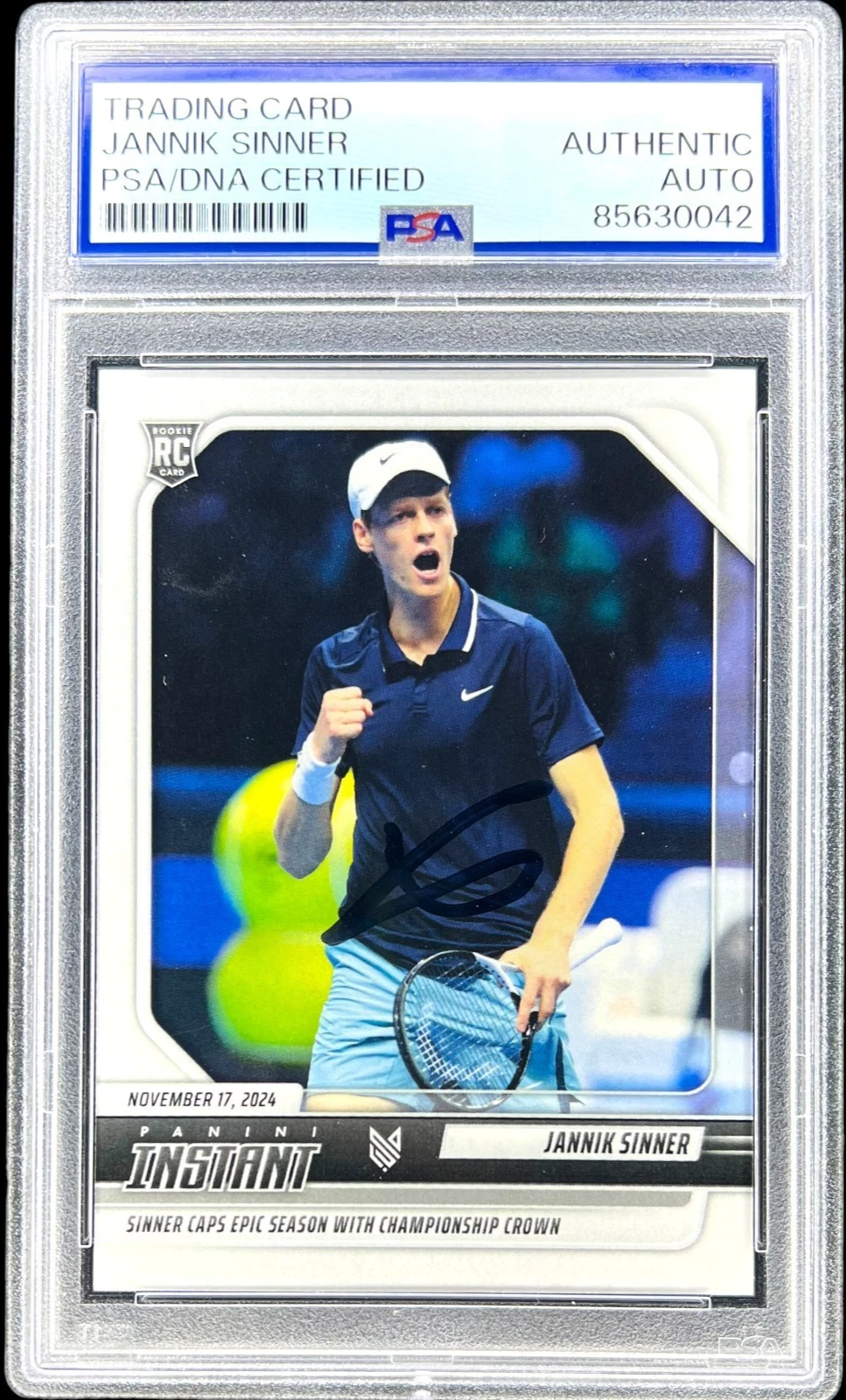 JANNIK SINNER SIGNED 2024 PANINI INSTANT ROOKIE CARD #JS-4 RC AUTO PSA/DNA