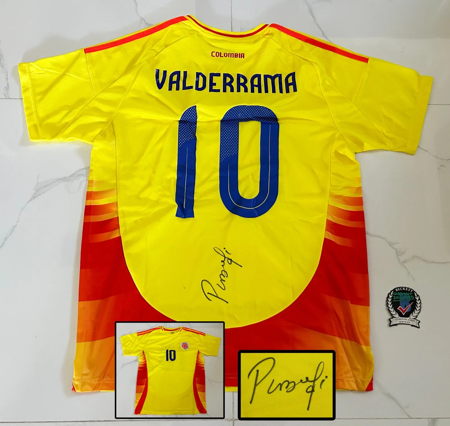 Carlos Pibe Valderrama Signed Jersey Colombia Beckett BAS 2 COA