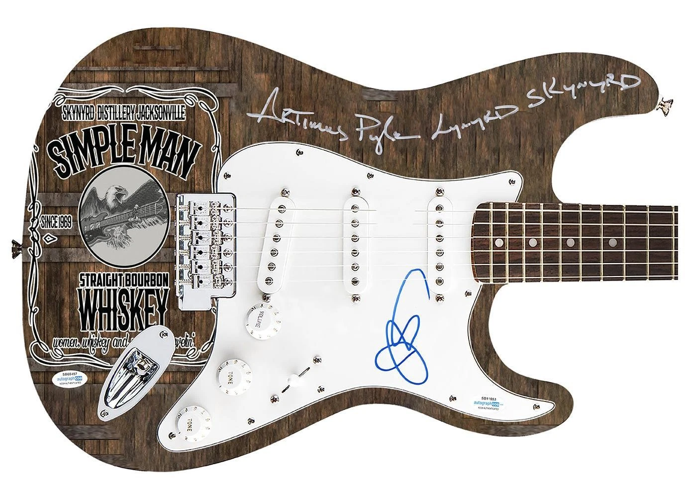 Lynyrd Skynyrd Johnny Van Zant Artimus Pyle Autographed Guitar Exact Proof ACOA