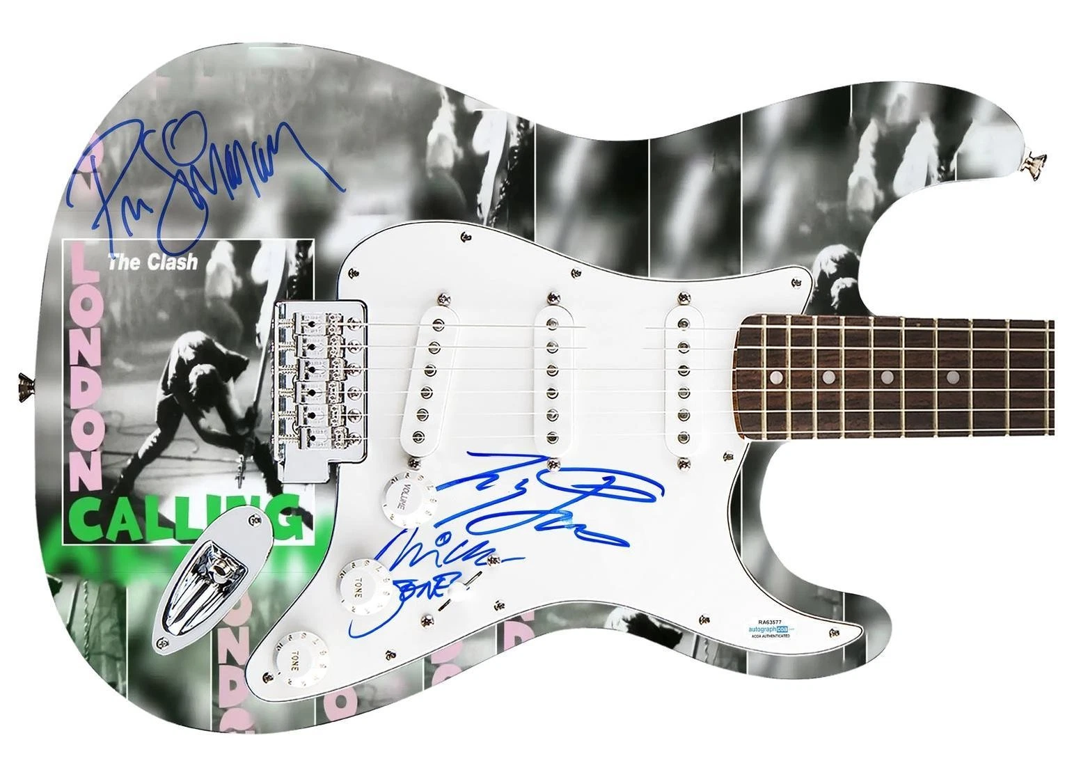 The Clash Signed Fender 1/1 London Calling Lp Cd Graphics Photo Guitar ACOA