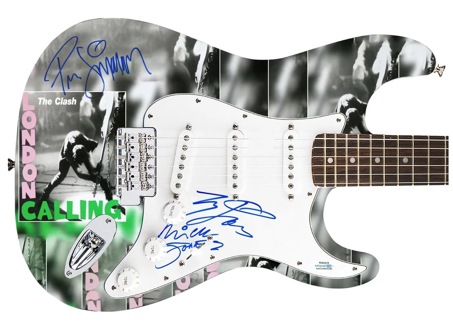 The Clash Signed Fender 1/1 London Calling Lp Cd Graphics Photo Guitar ACOA