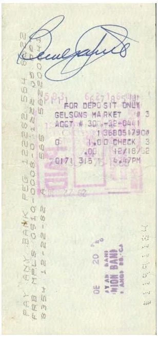 Beverly Garland Signed Autographed Cancelled Check