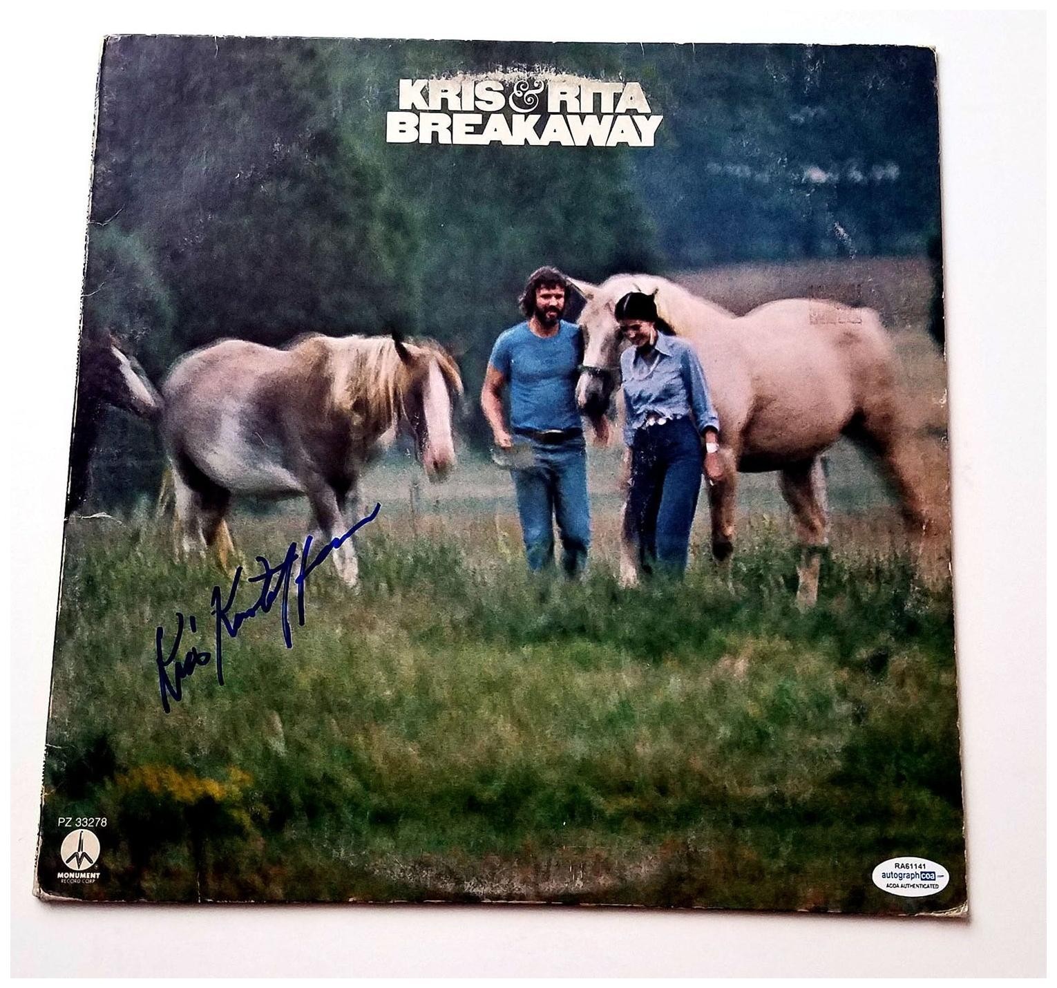 Kris Kristofferson Autographed Breakaway Album Cover LP ACOA
