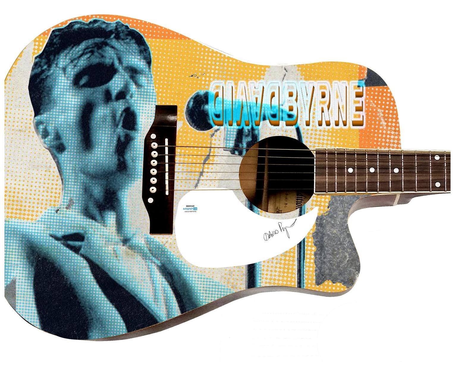 David Byrne of The Talking Heads Signed Custom Graphics 1/1 Guitar ACOA