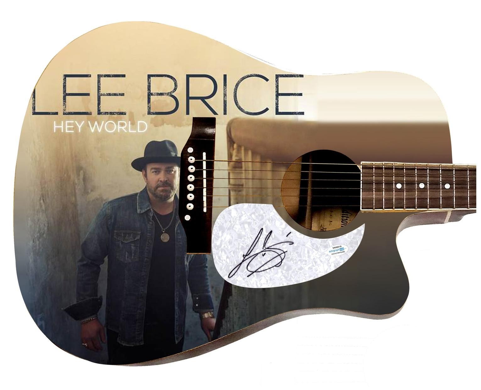 Lee Brice Hey World Album Lp CD Signed Graphics 1/1 Acoustic Guitar ACOA