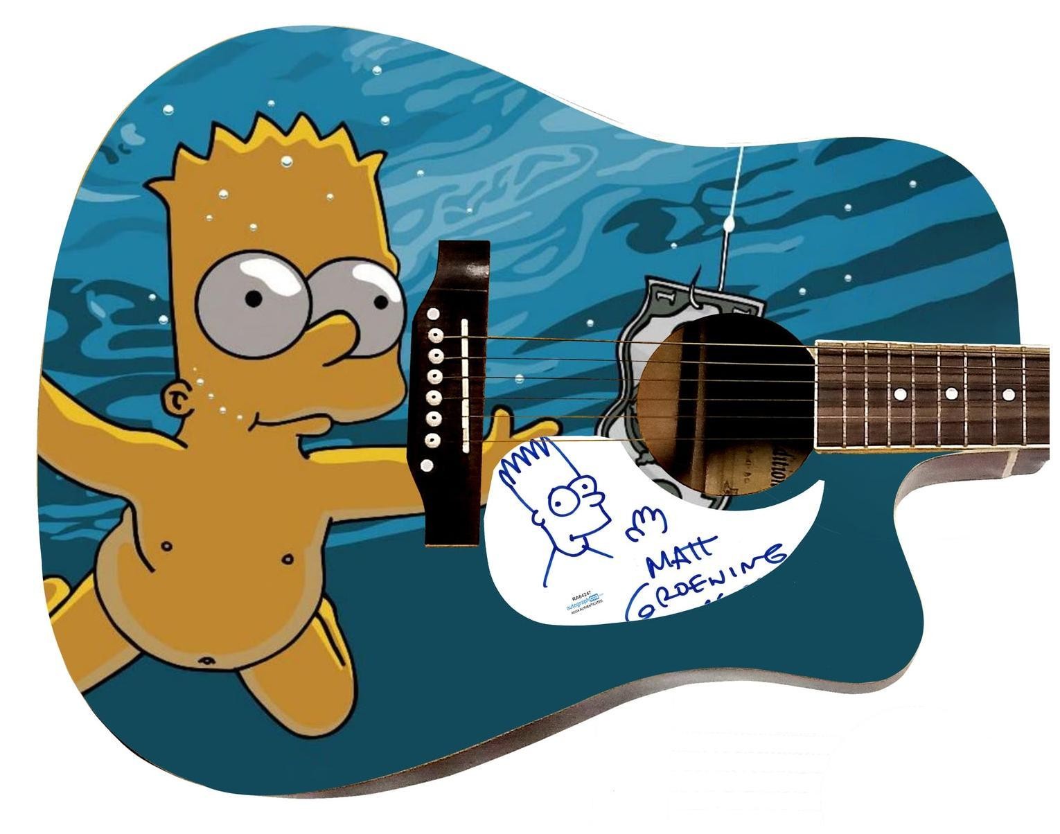 Matt Groening w Bart Sketch Autographed 1:1 The Simpsons Graphics Photo Guitar A