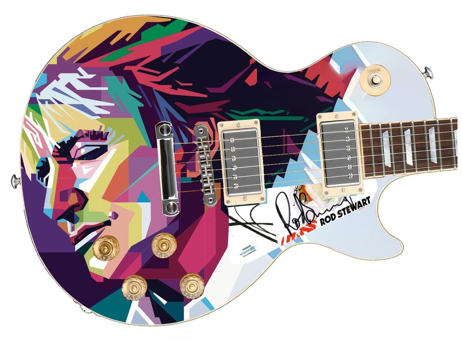 Rod Stewart Signed Epiphone 1/1 Custom Graphics Guitar ACOA