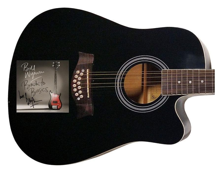 Rolling Stones Bill Wyman Autographed CD Cover 12 String Acoustic Guitar