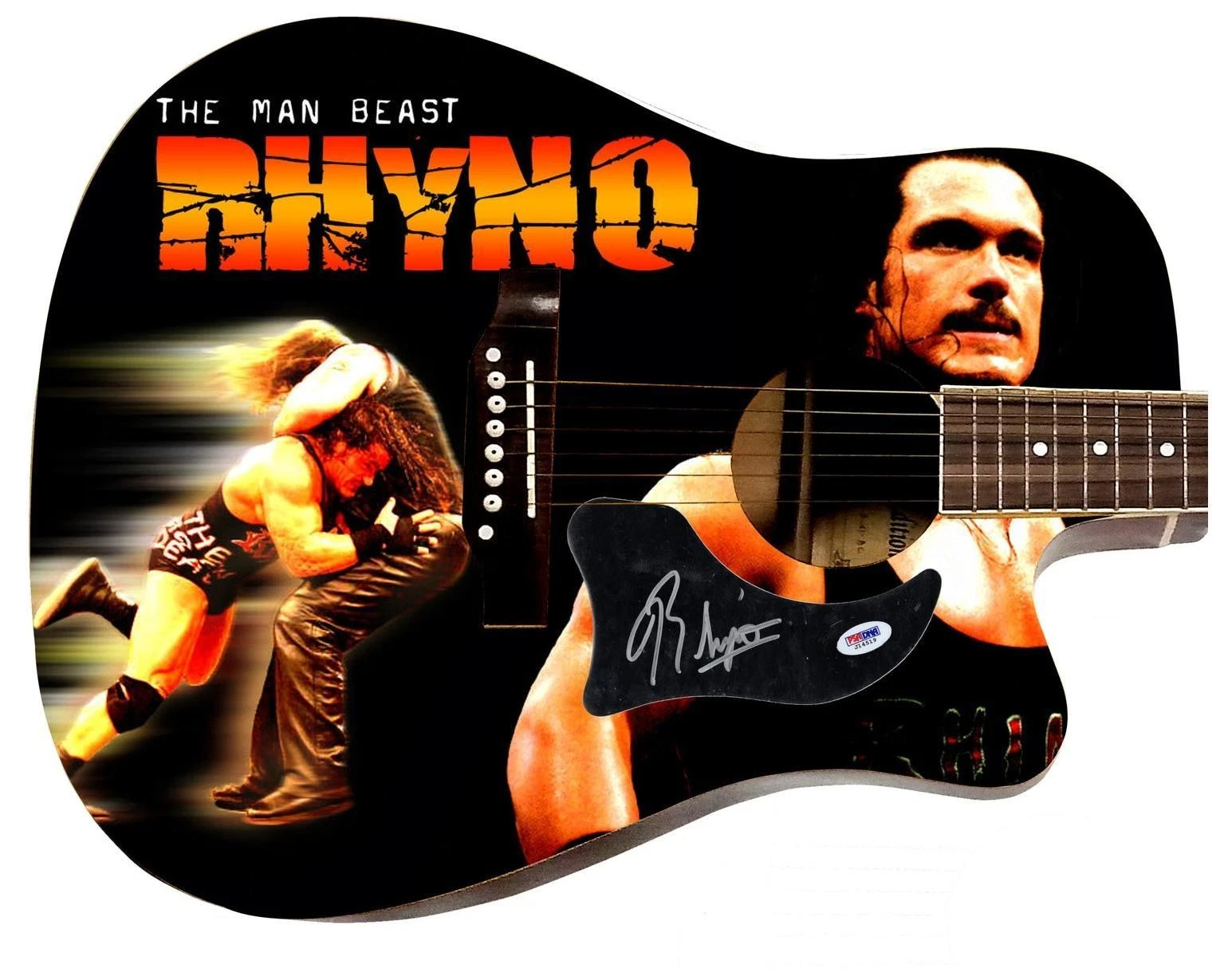 WWE Rhyno Signed 1/1 Custom Graphics Photo WWF Guitar PSA