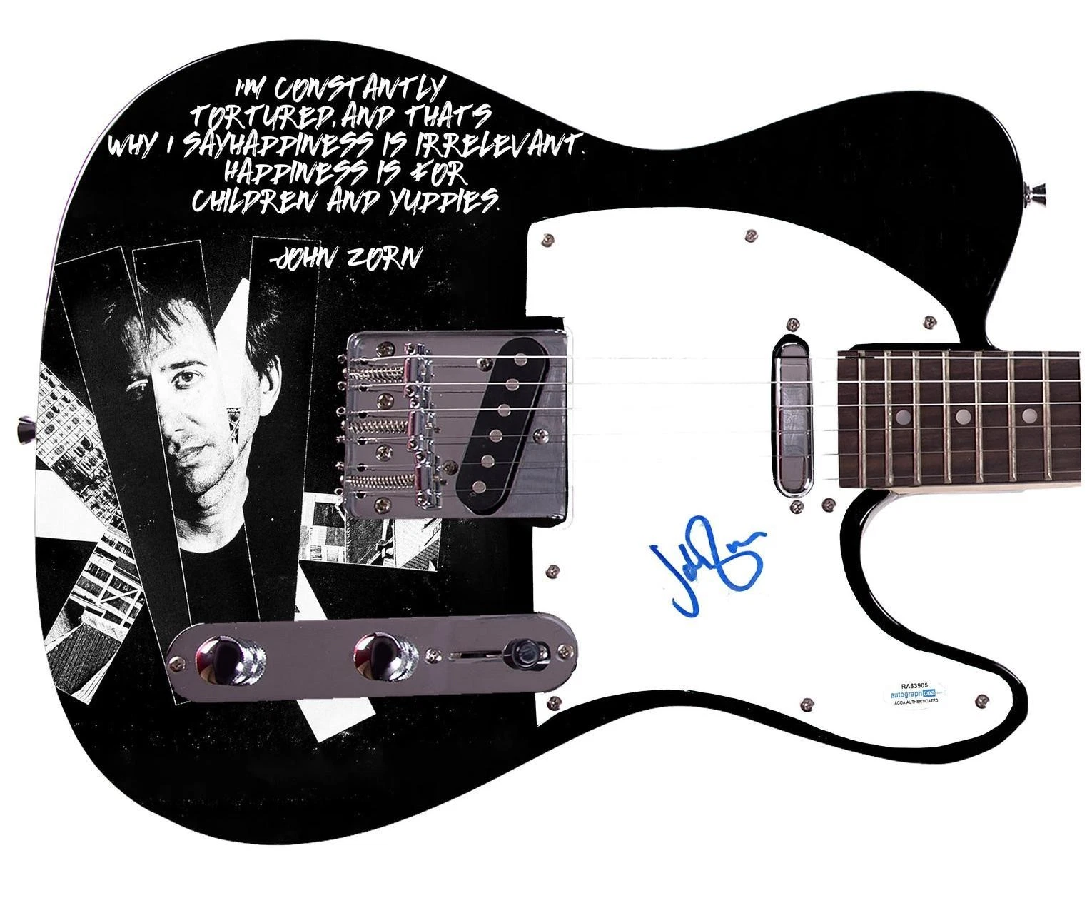 John Zorn Signed Custom Graphics Photo Guitar ACOA