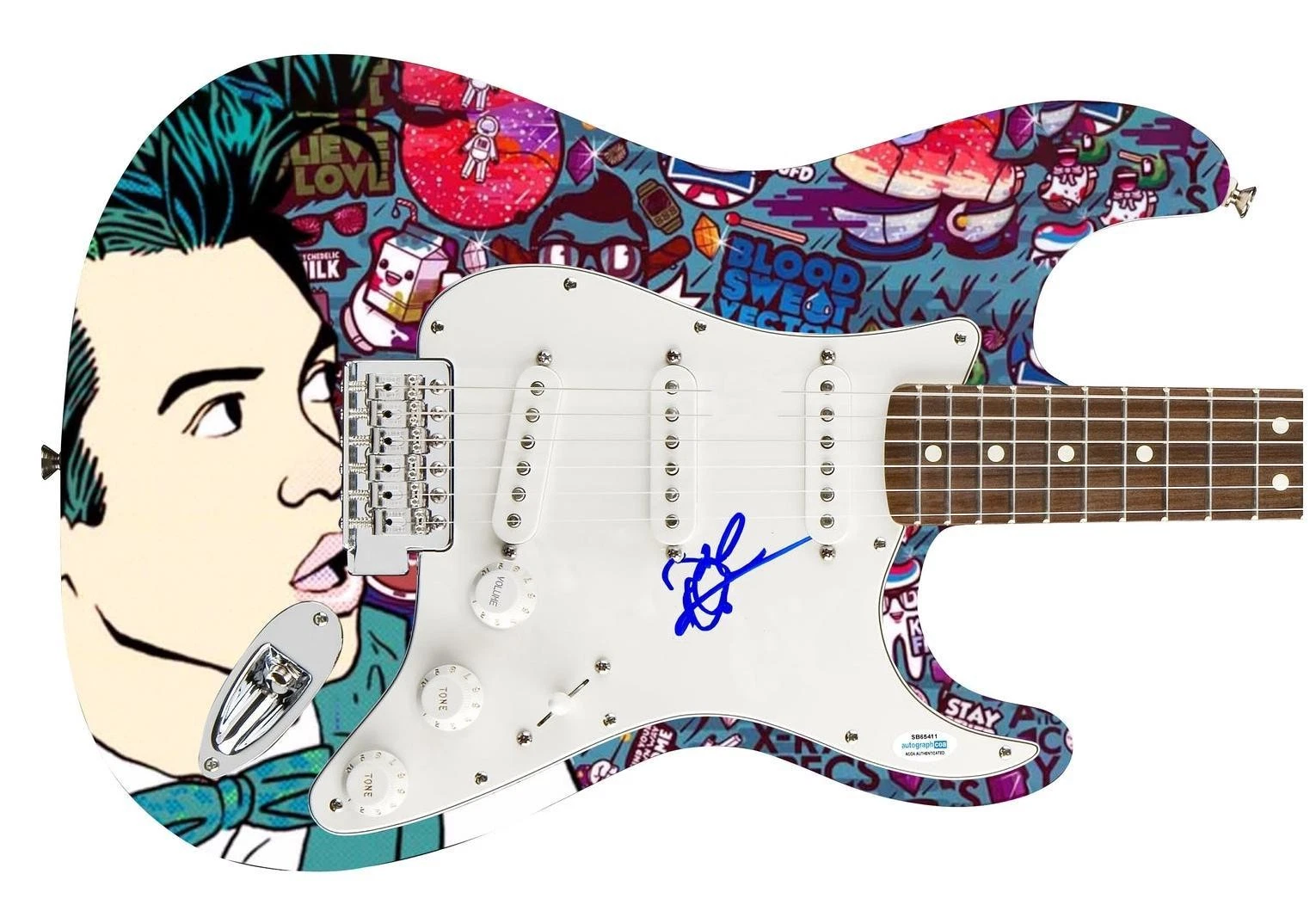Panic! At The Disco Brendon Urie Autographed 1/1 Custom Graphics Photo Guitar AC