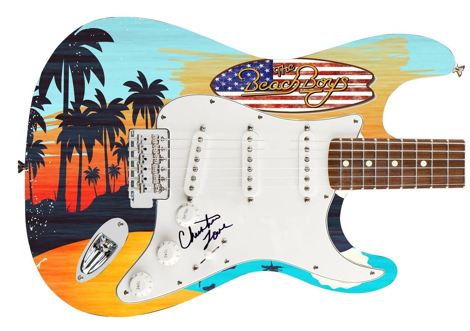 The Beach Boys Christian Love Signed Custom Graphics Photo Guitar