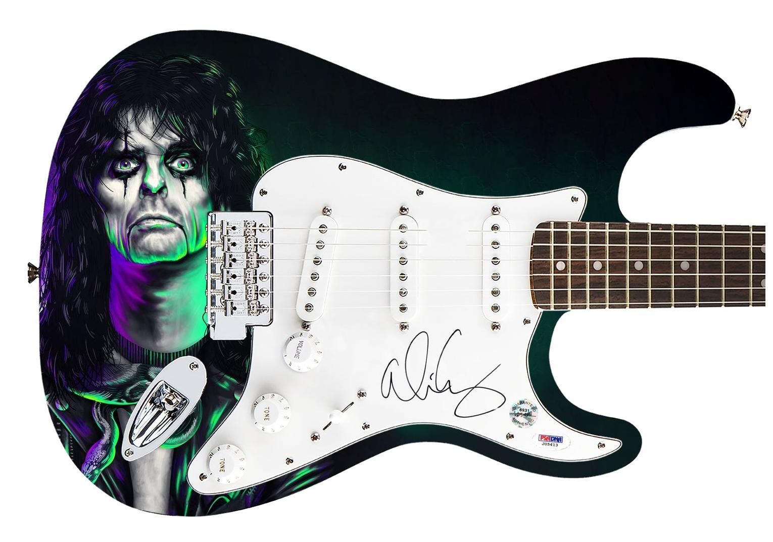 Alice Cooper Signed Custom Graphics Guitar