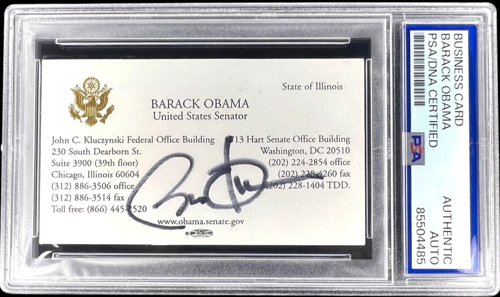 BARACK OBAMA SIGNED UNITED STATES SENATOR BUSINESS CARD AUTO PRESIDENT PSA/DNA