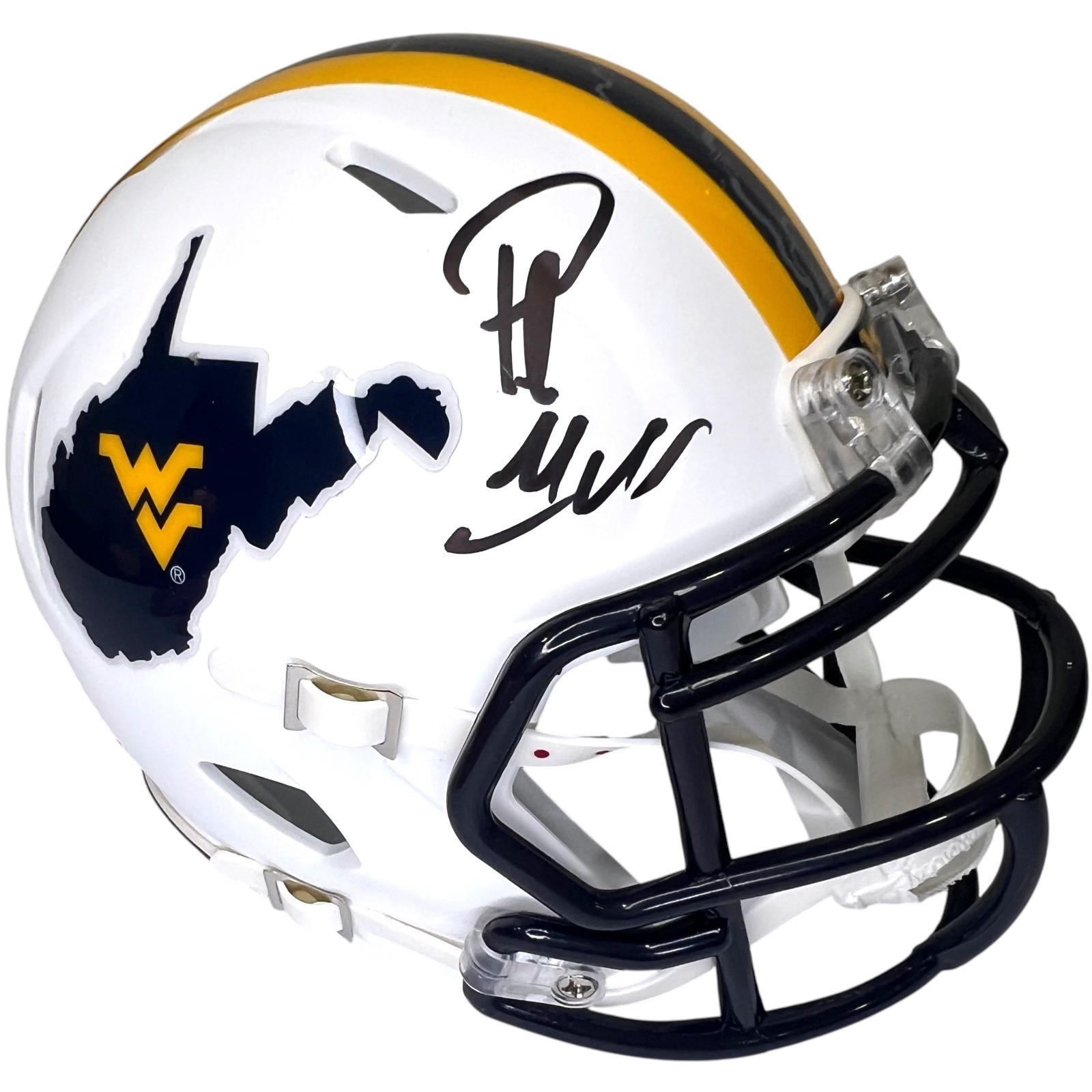 PAT MCAFEE SIGNED WEST VIRGINIA MOUNTAINEERS FOOTBALL MINI HELMET JSA COA