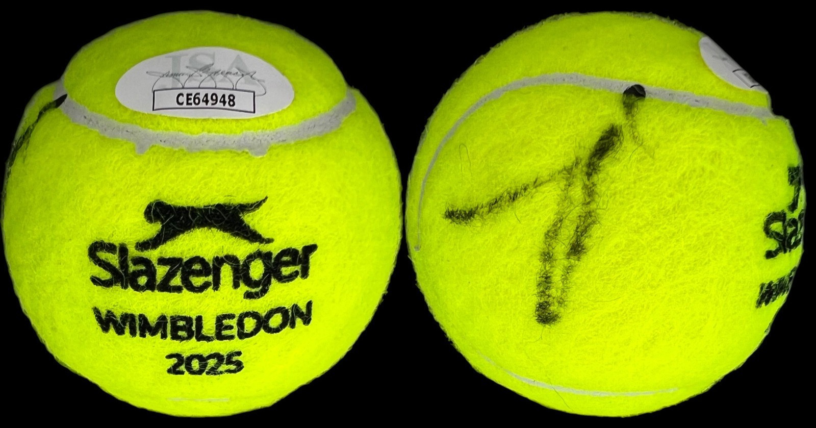 JANNIK SINNER SIGNED DATED 2025 WIMBLEDON TENNIS BALL FINALS WIN ! JSA COA