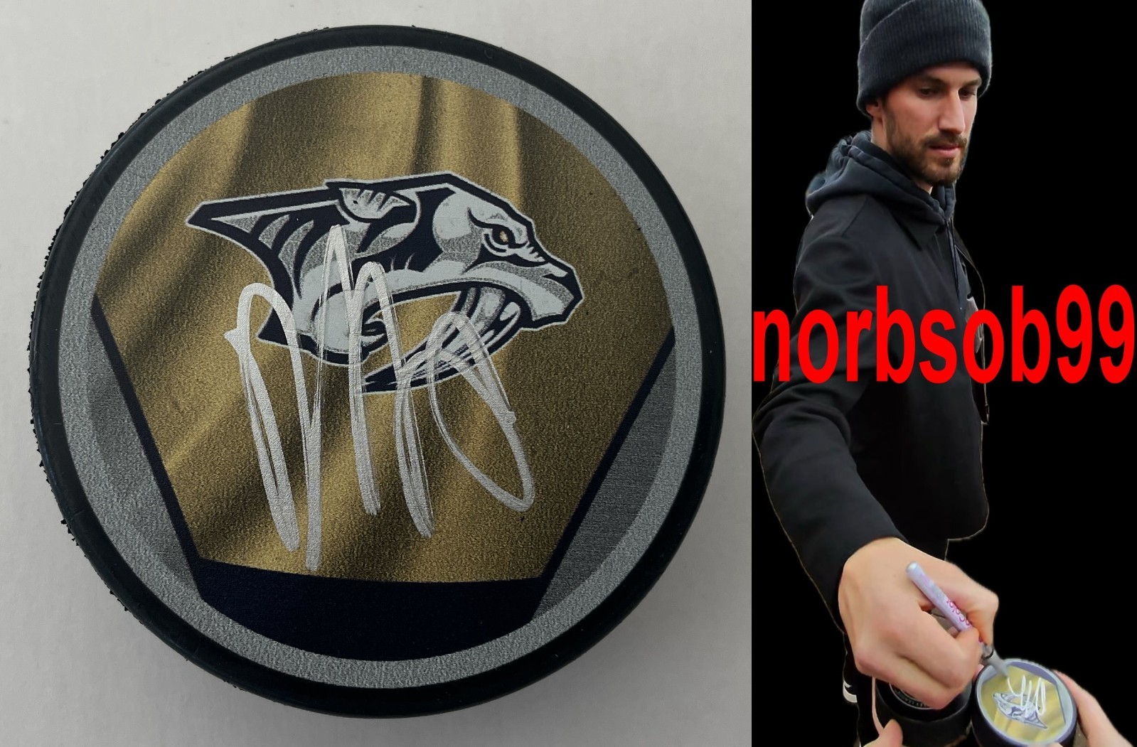 ROMAN JOSI SIGNED AUTOGRAPH NASHVILLE PREDATORS PUCK w/EXACT PROOF & BECKETT COA