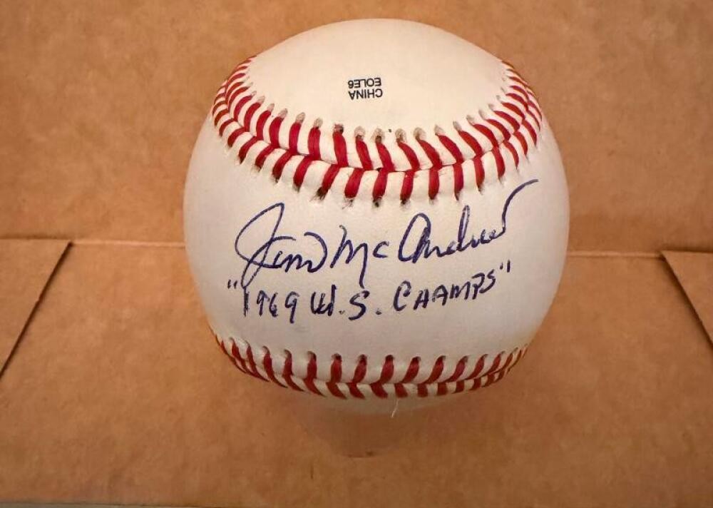 JIM MCANDRERW 1969 WS CHAMPS SIGNED OFFICIAL LEAGUE BASEBALL BECKETT AUTH