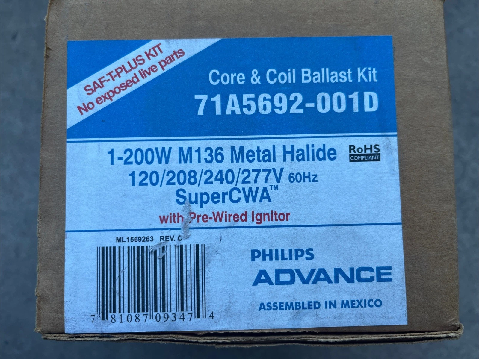 Philips Advance 71A5682-001D 120/208/240/277A 60hz SuperCWA Ballast Kit