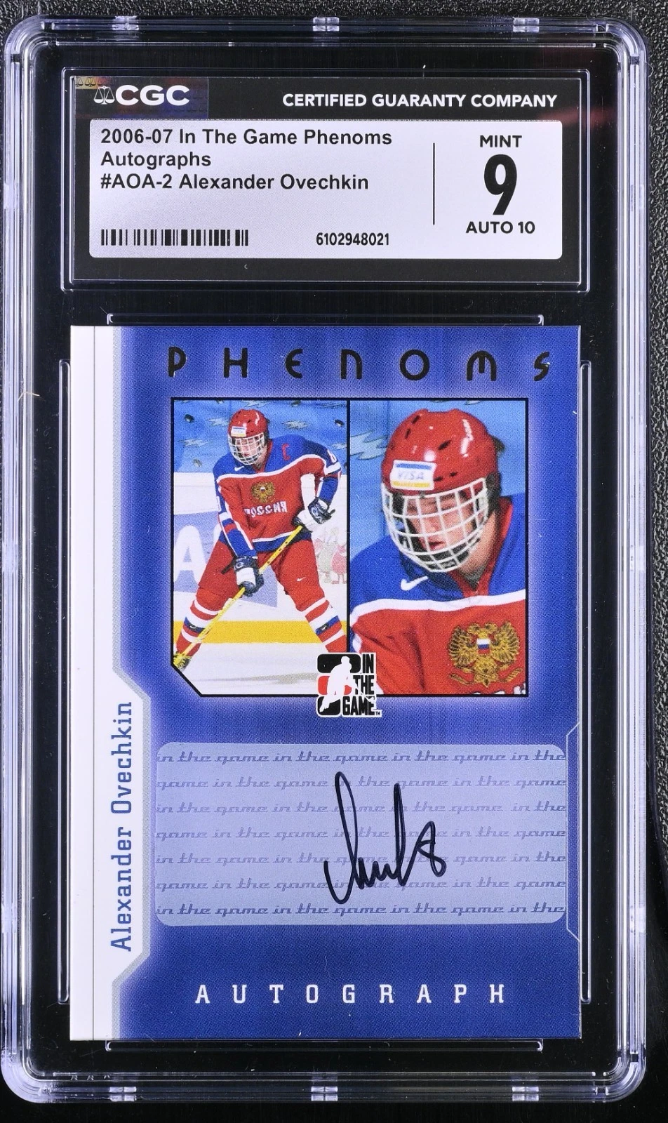 2006 In the Game Phenoms Autographs Alexander Ovechkin 1/1 RC CGC 9 10 Auto