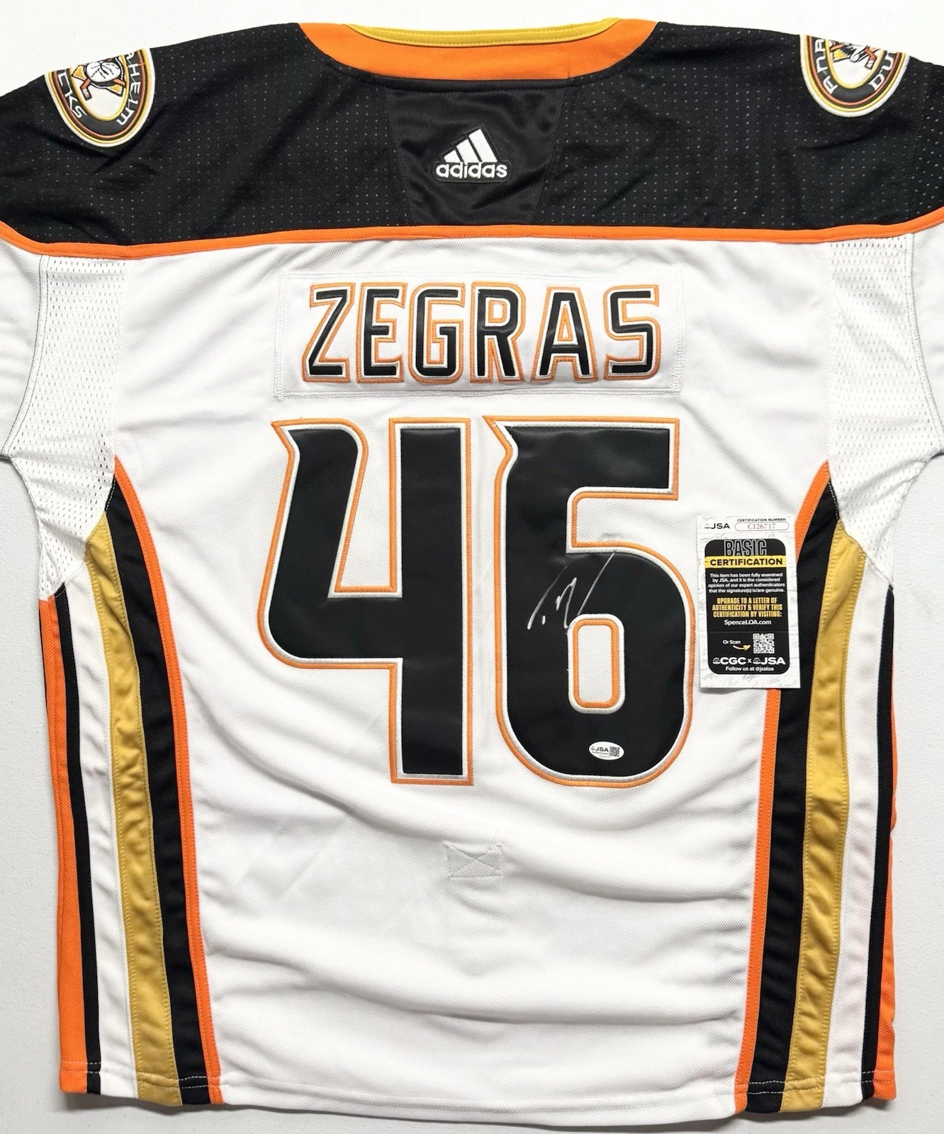 Trevor Zegras Signed Autographed Anaheim Ducks Jersey JSA COA